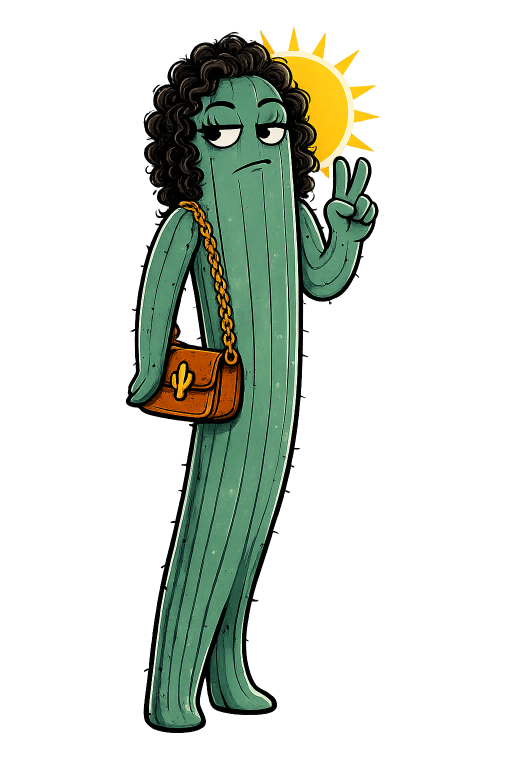 AZ Off Script cactus mascot, peace pose